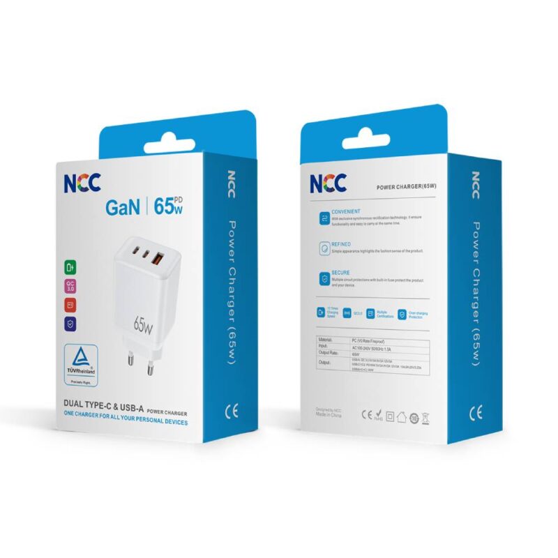 Adaptor GaN 65W  USB(A+C+C)  - NCC - imagine 4